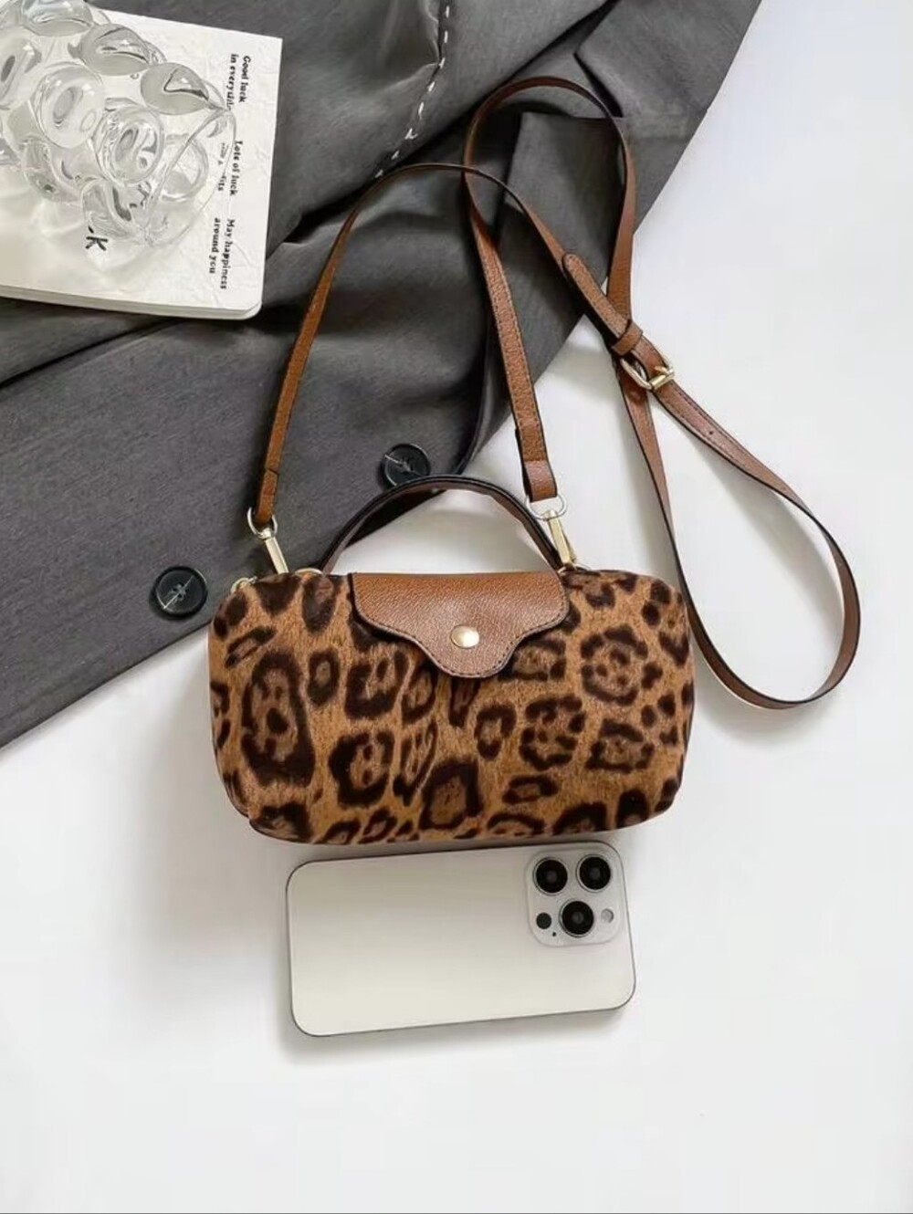 Brown Leopard Print Top-Handle Mini Crossbody Bag - Picture 5 of 16
